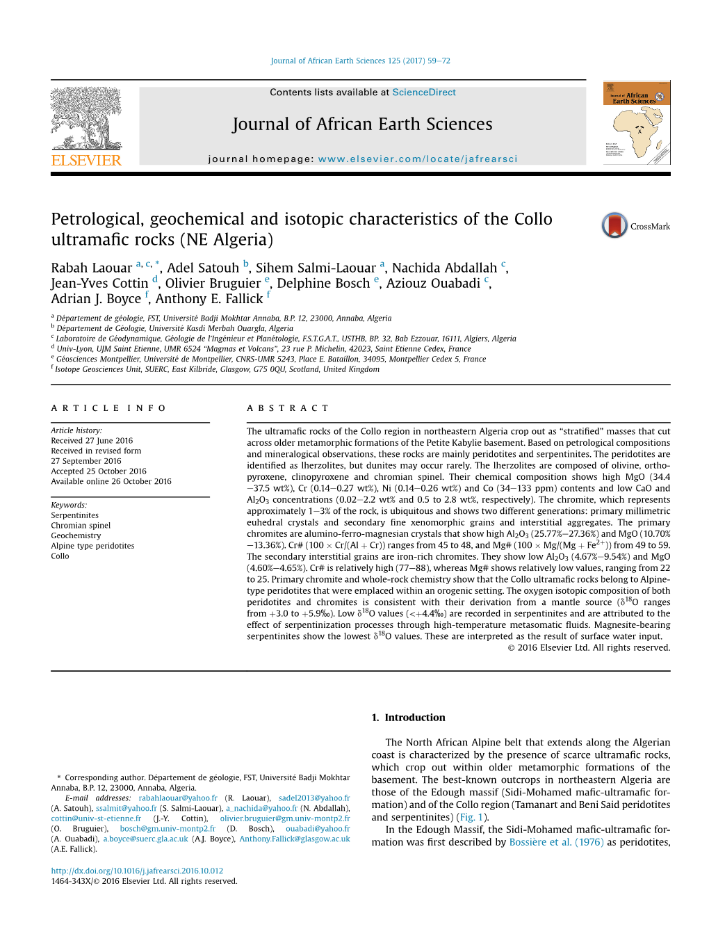 Petrological, Geochemical and Isotopic Characteristics of the Collo Ultramafic Rocks (NE Algeria)