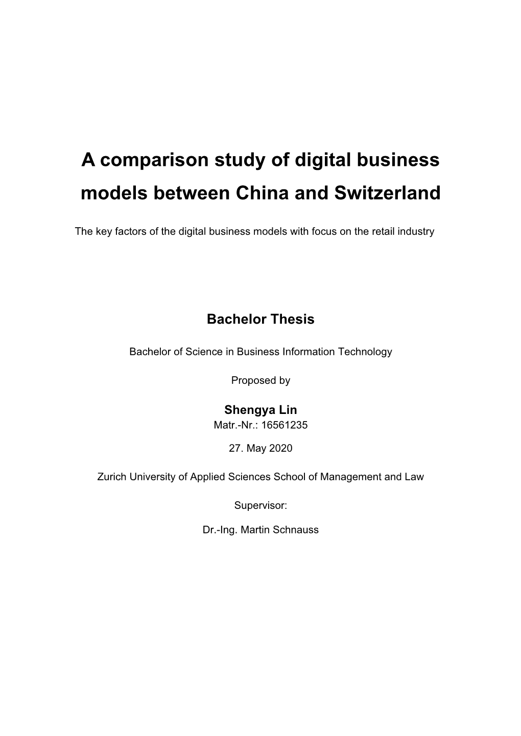 A Comparison Study of Digital Business Models Between China and Switzerland