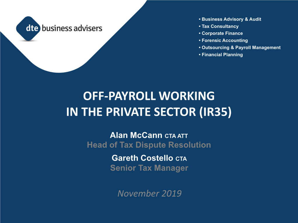 Off-Payroll Working in the Private Sector (Ir35)