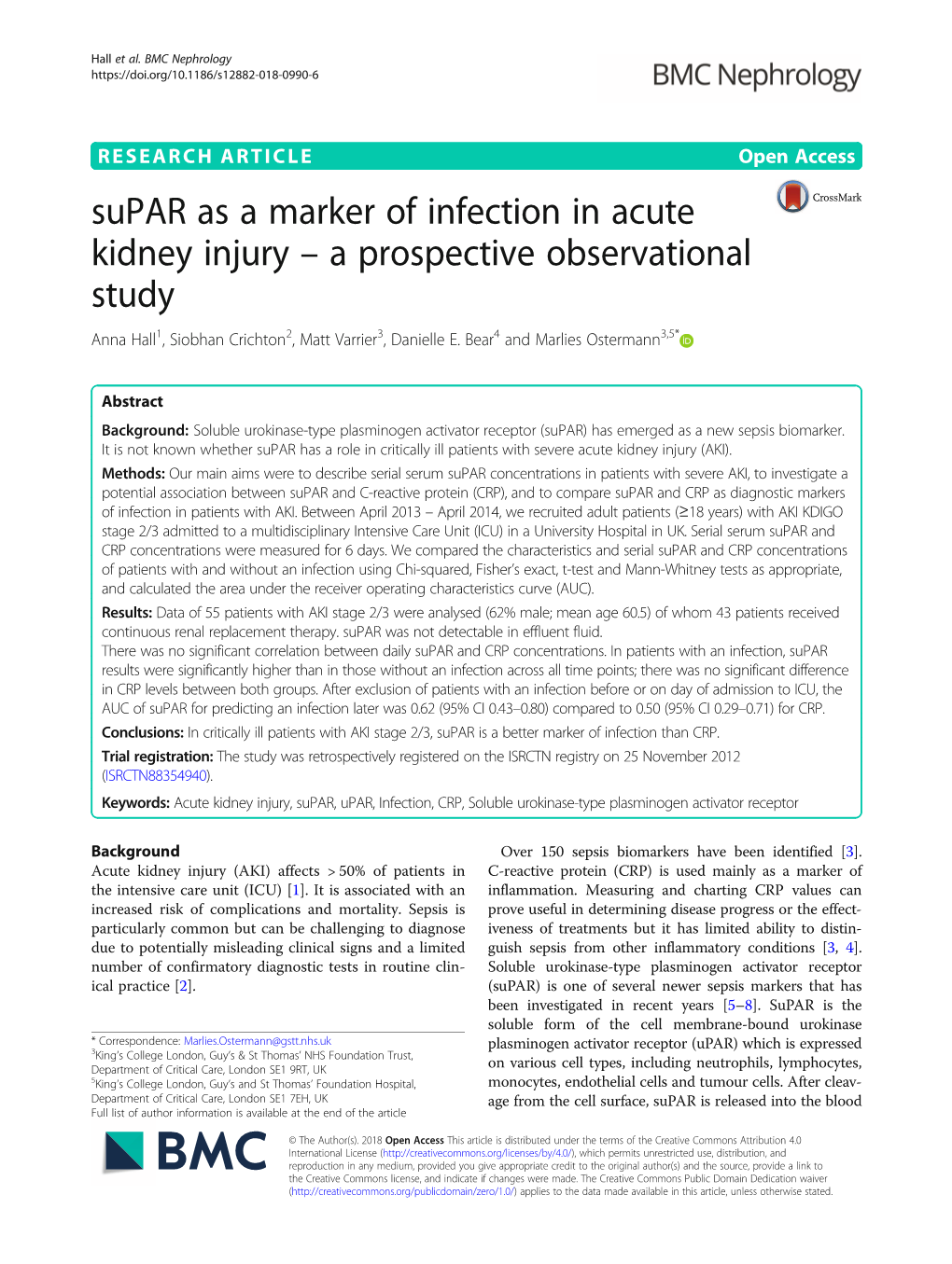 Supar As a Marker of Infection in Acute Kidney Injury – a Prospective Observational Study Anna Hall1, Siobhan Crichton2, Matt Varrier3, Danielle E