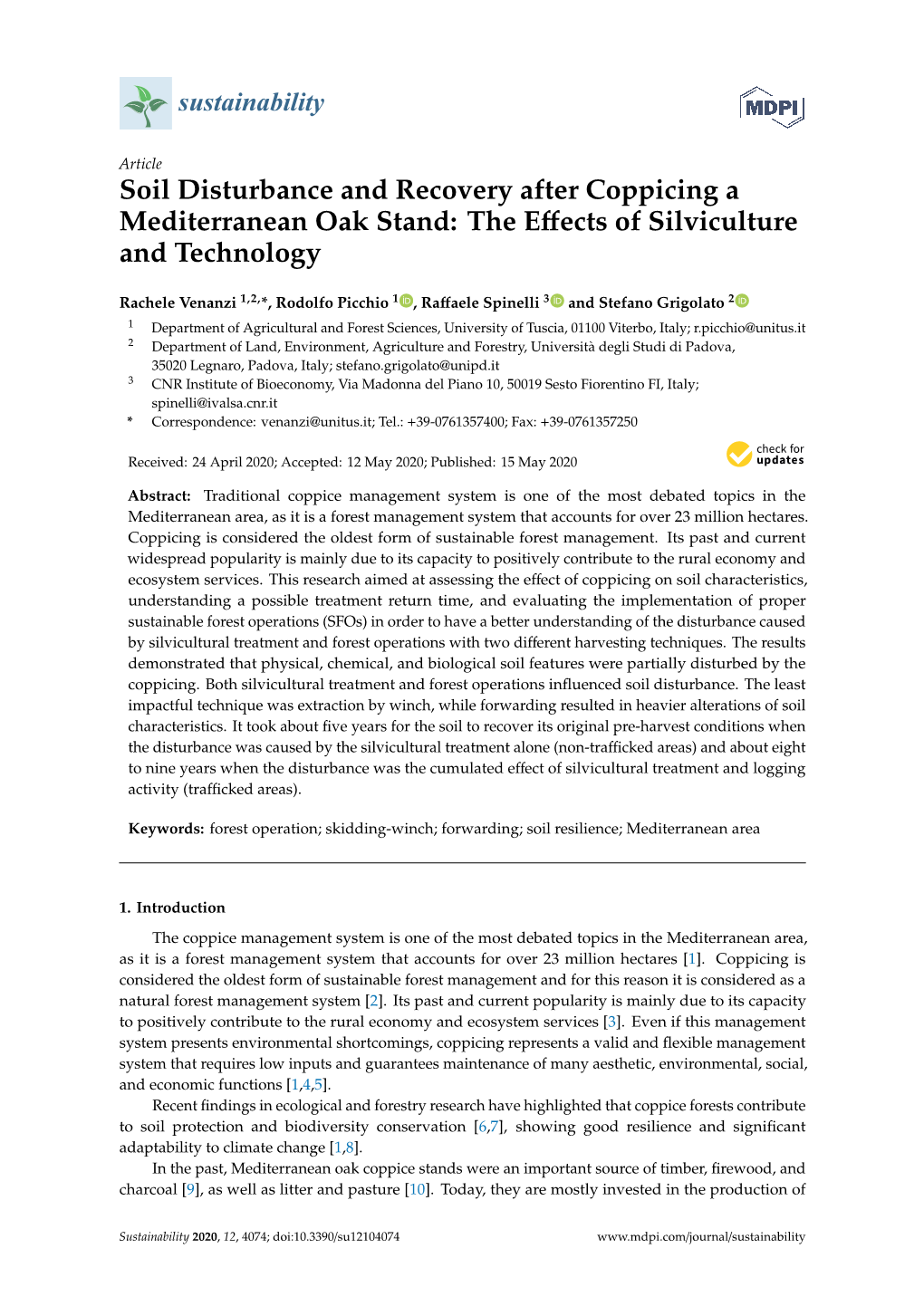 Soil Disturbance and Recovery After Coppicing a Mediterranean Oak Stand: the Eﬀects of Silviculture and Technology