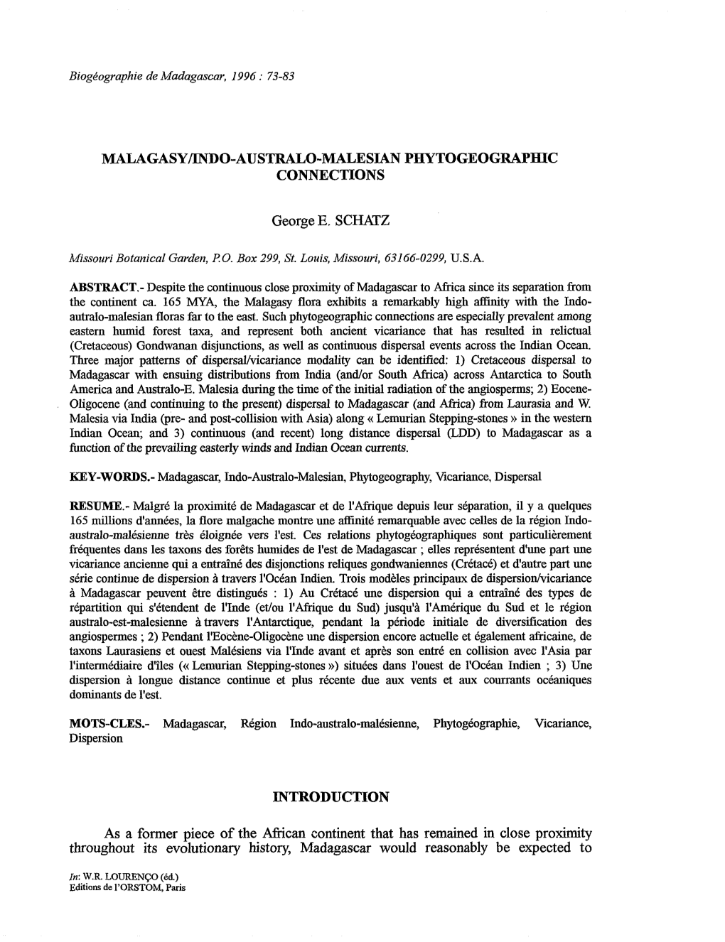 Malagasy/Indo-Australo-Malesian Phytogeographic Connections