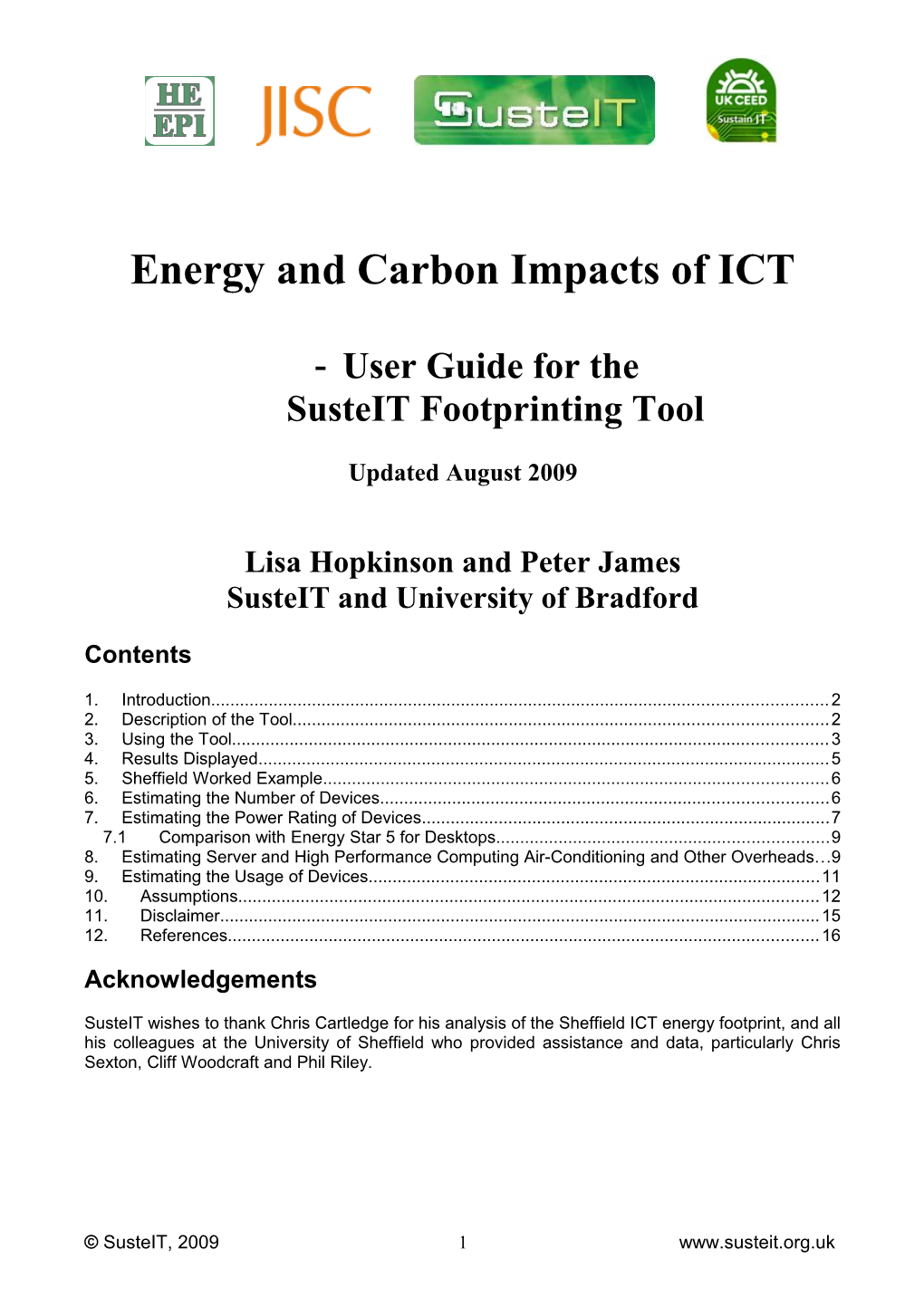 IT Footprint Tool User Guide and Assumptions