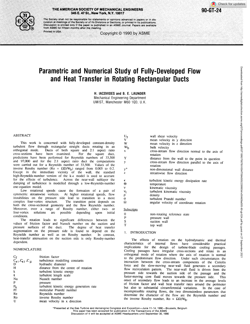 Parametric and Numerical Study of Fully-Developed Flow and Heat Transfer in Rotating Rectangular Ducts