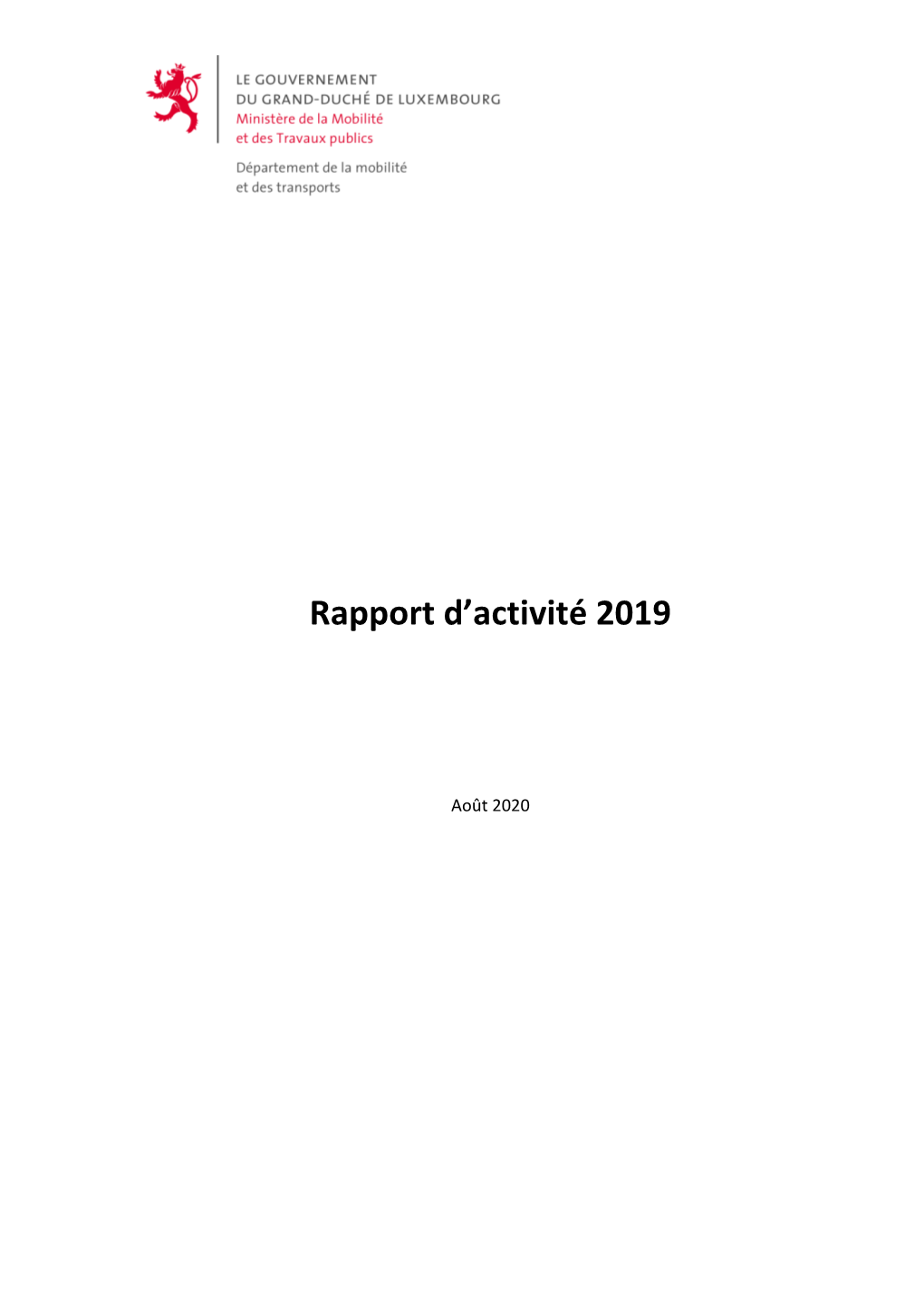 Rapport D'activité 2019 Du Département De La Mobilité Et Des