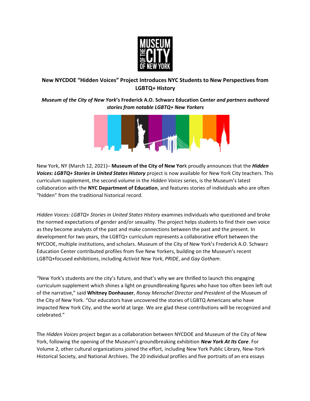 Hidden Voices” Project Introduces NYC Students to New Perspectives from LGBTQ+ History