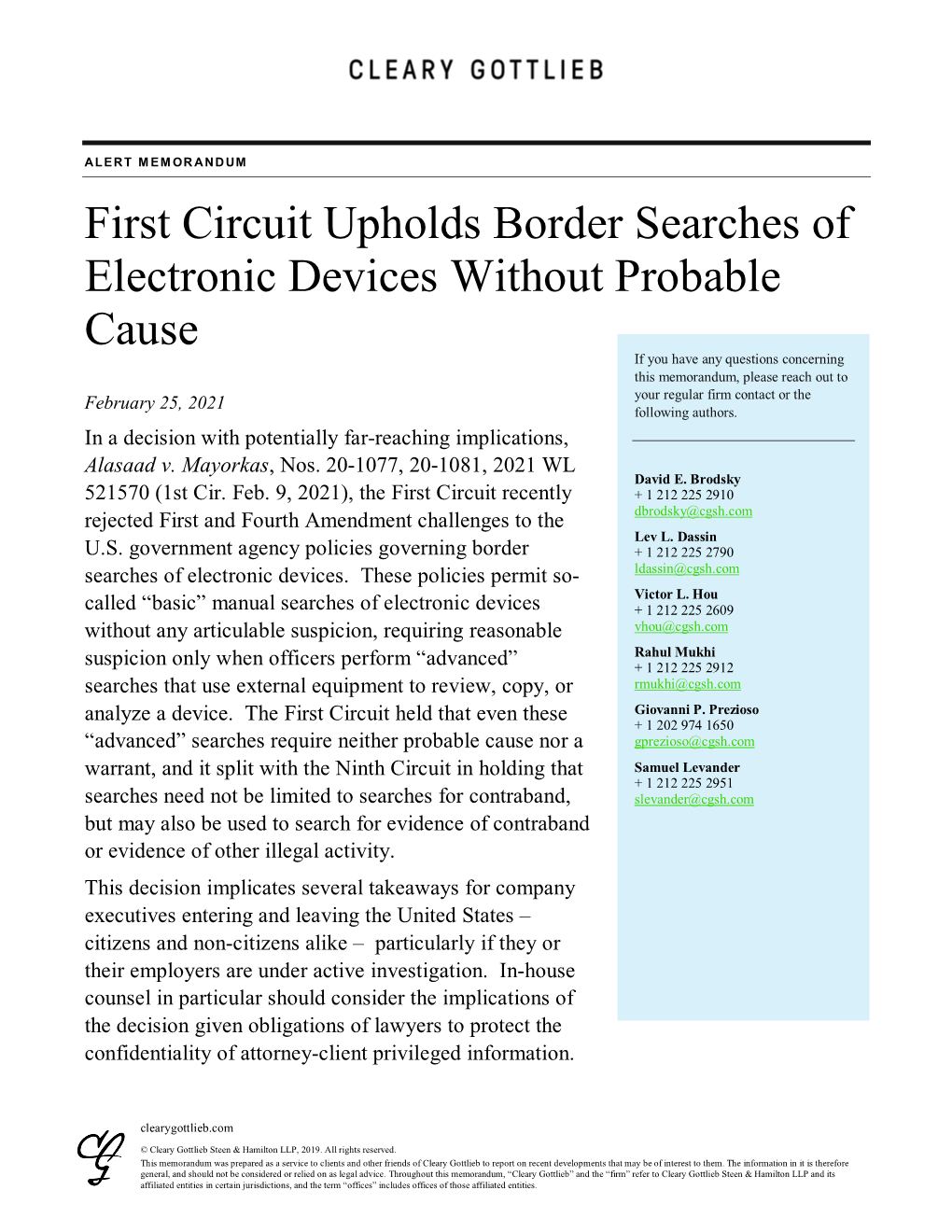 First Circuit Upholds Border Searches of Electronic Devices Without