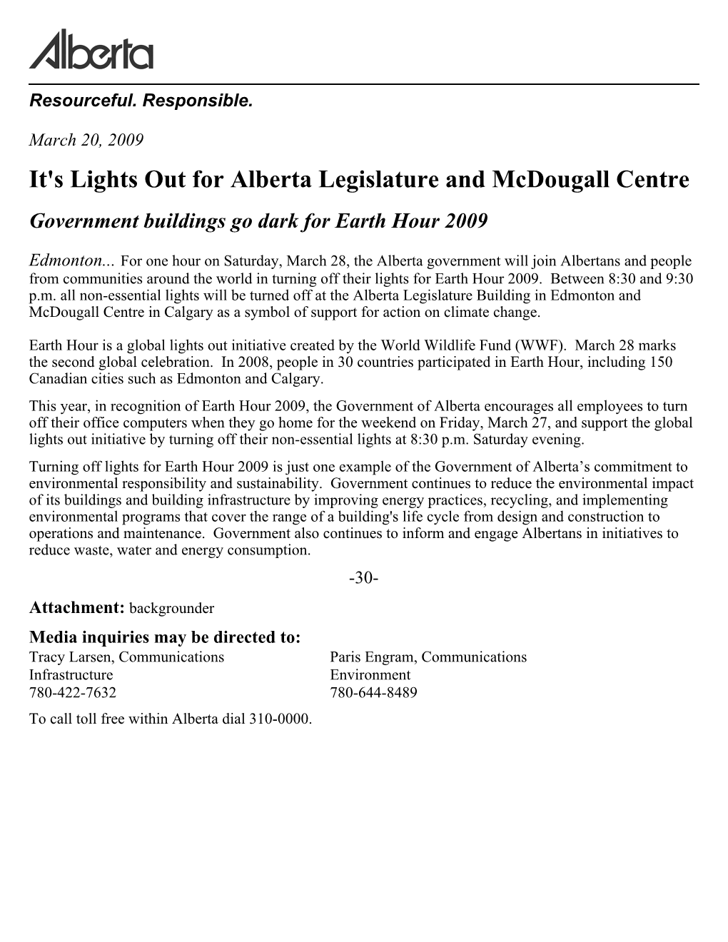 Alberta Legislature and Mcdougall Centre Government Buildings Go Dark for Earth Hour 2009