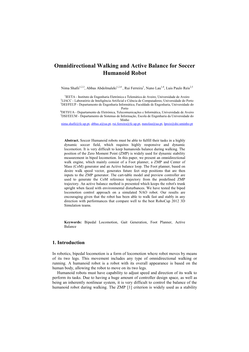 Omnidirectional Walking and Active Balance for Soccer Humanoid Robot