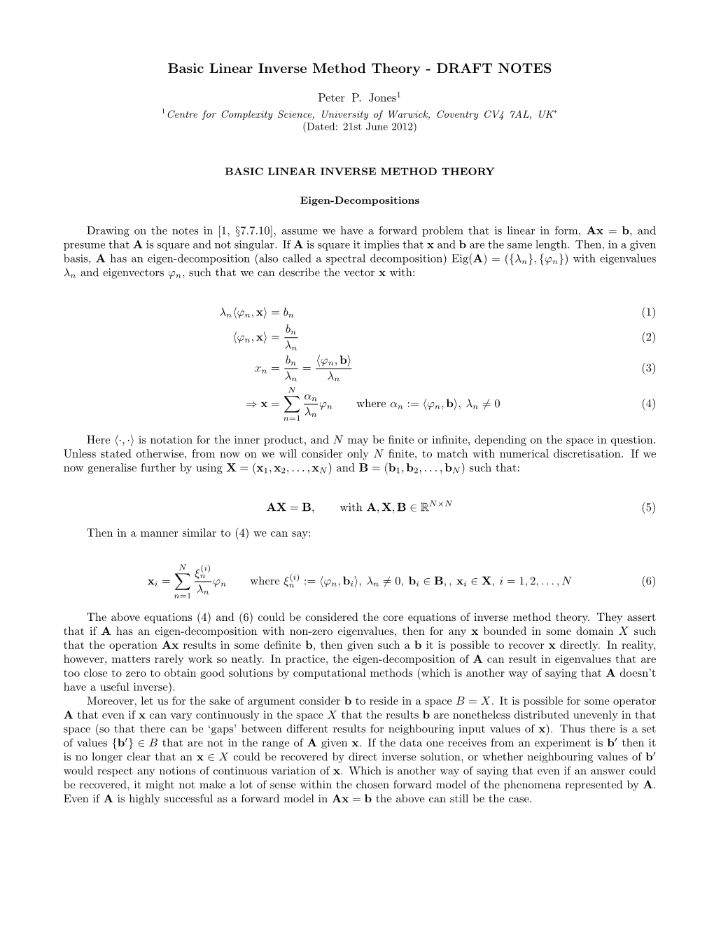 Basic Linear Inverse Method Theory - DRAFT NOTES