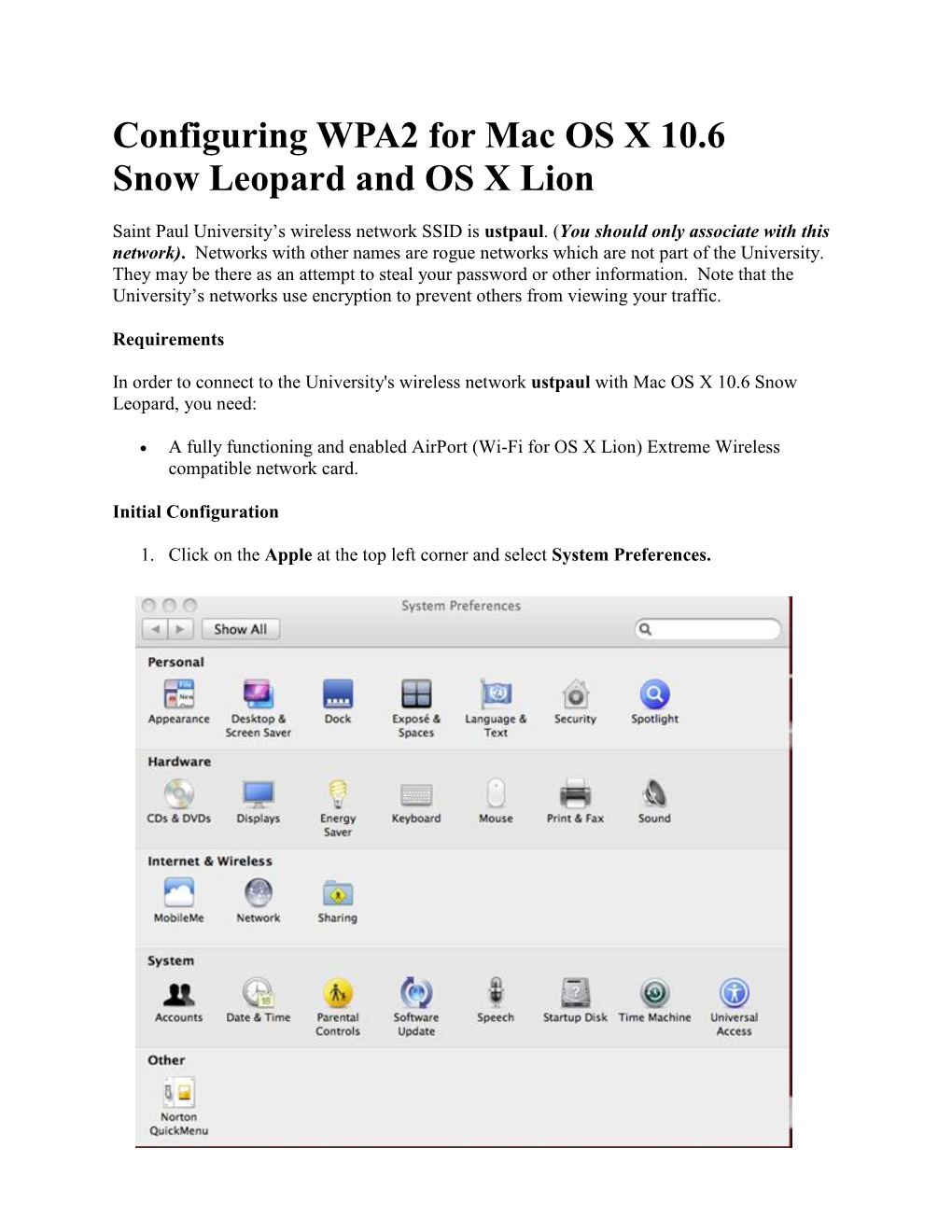 Configuring WPA2 for Mac OS X 10.6 Snow Leopard and OS X Lion