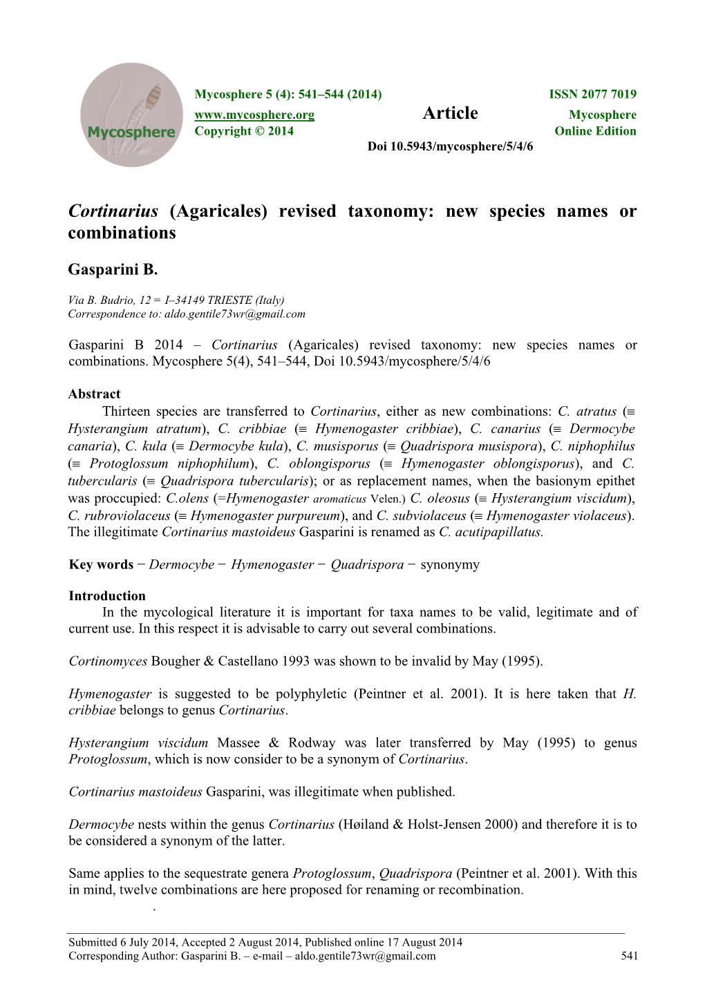 Revised Taxonomy: New Species Names Or Combinations