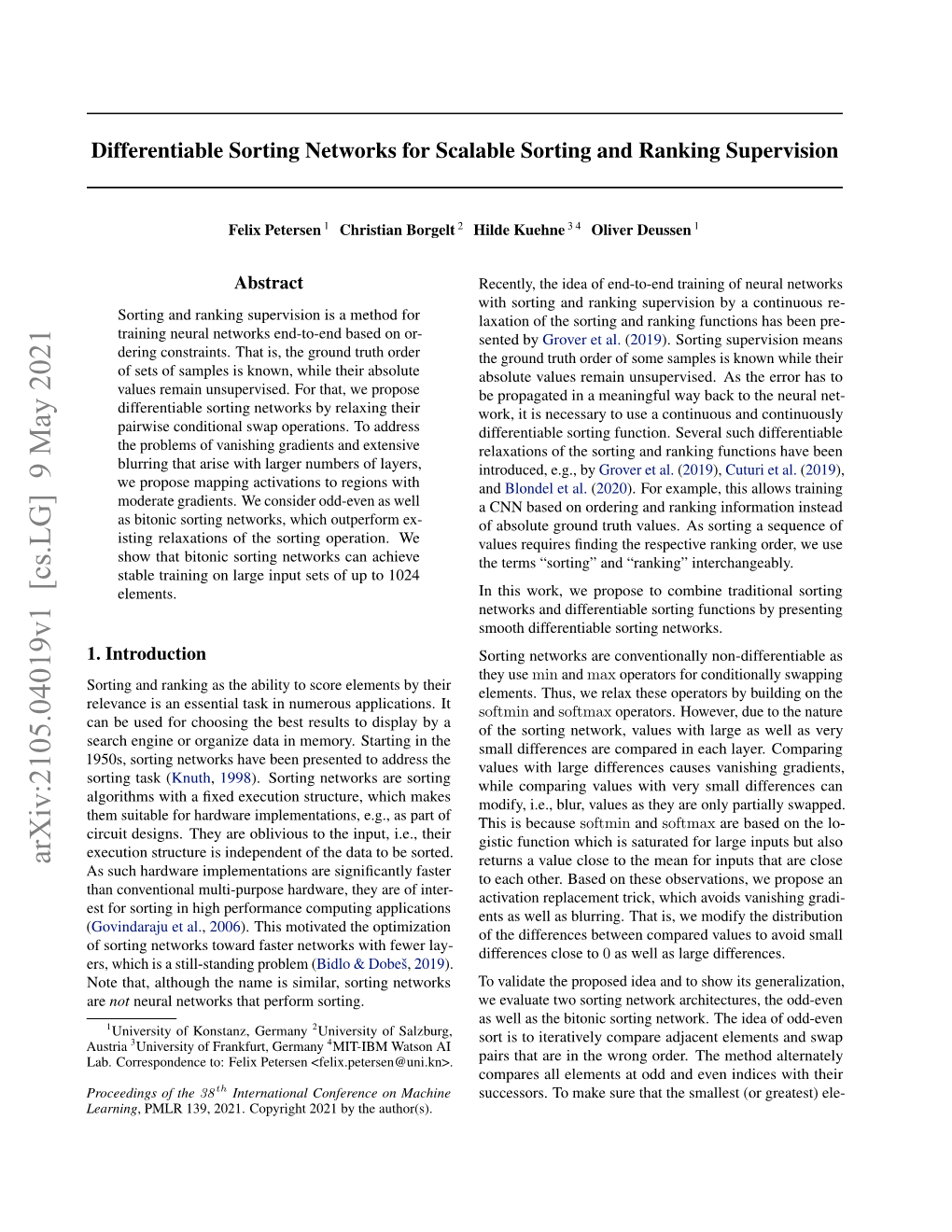 Differentiable Sorting Networks for Scalable Sorting and Ranking Supervision