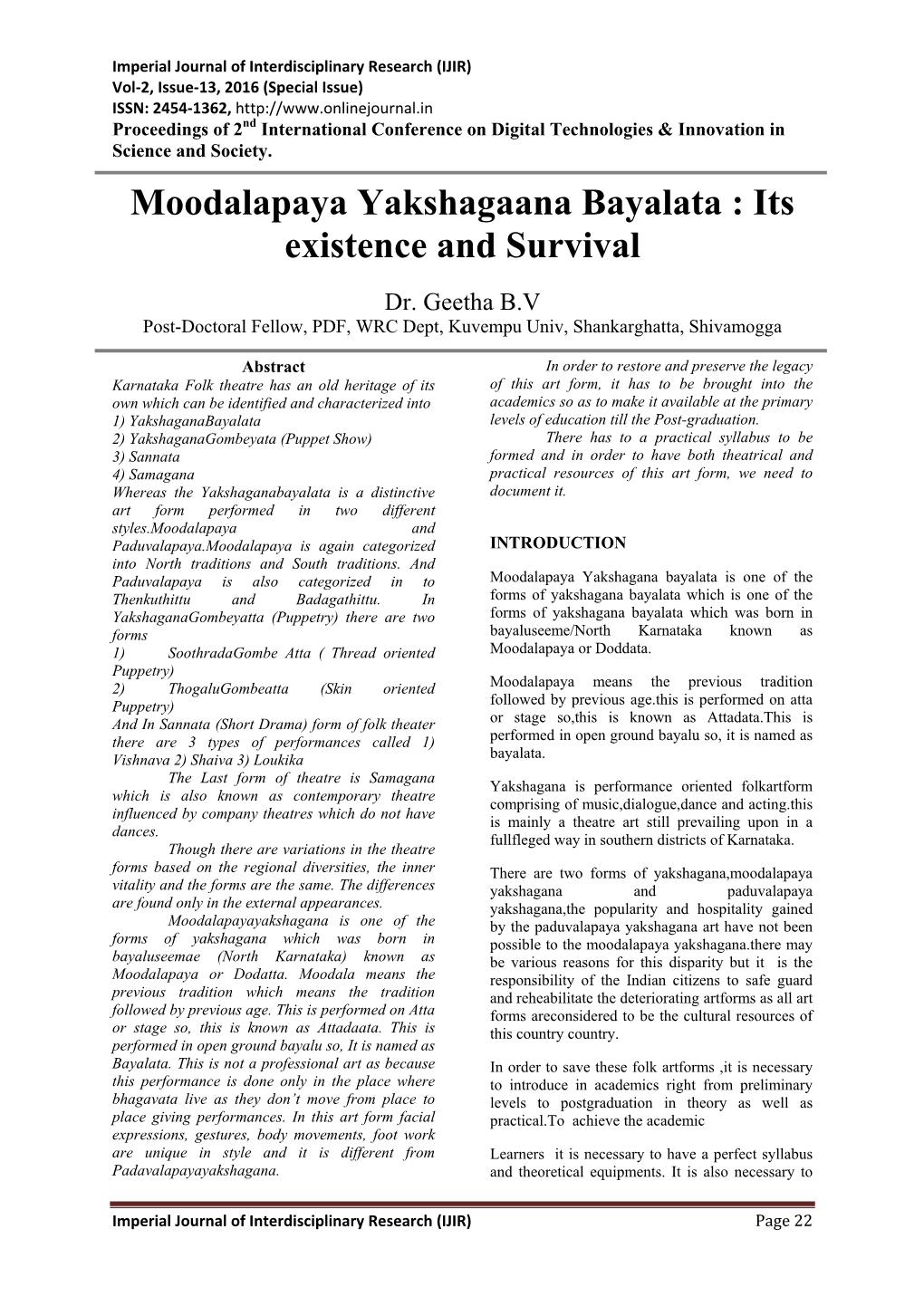 Moodalapaya Yakshagaana Bayalata : Its Existence and Survival