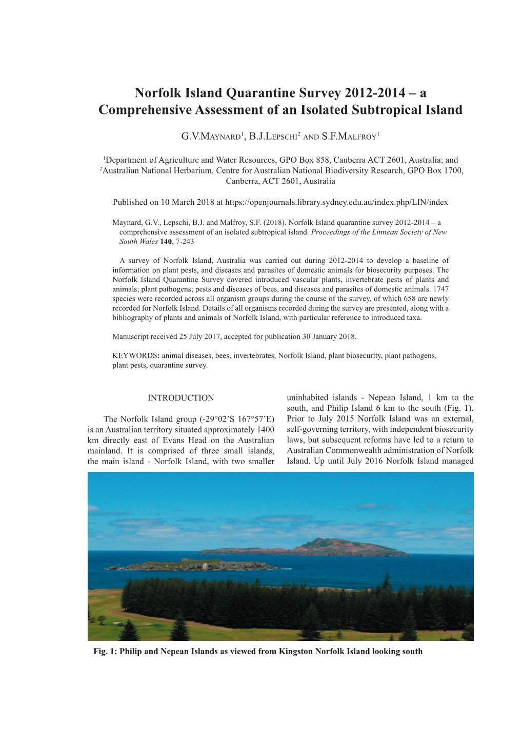 Norfolk Island Quarantine Survey 2012-2014 – a Comprehensive Assessment of an Isolated Subtropical Island