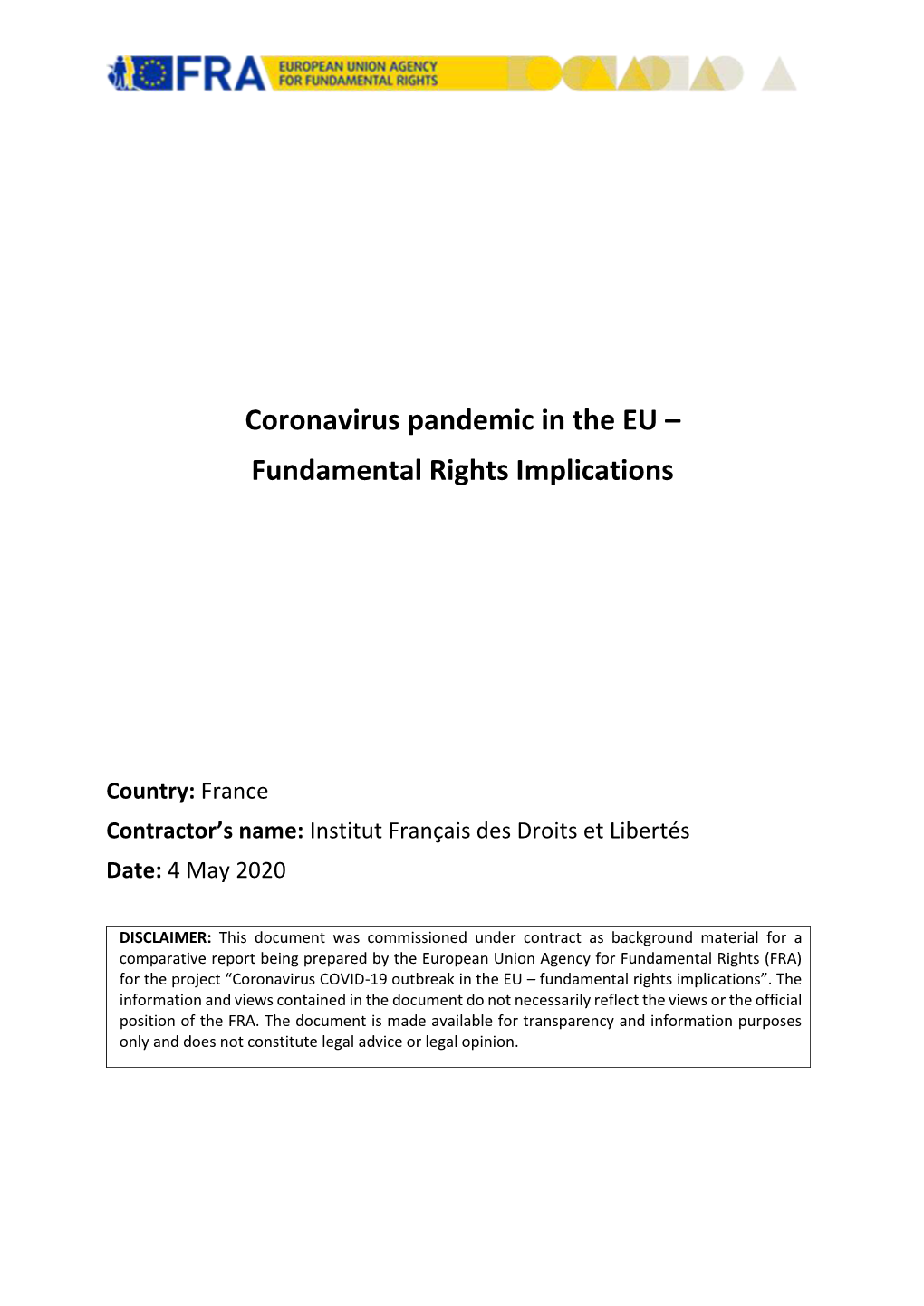 Coronavirus Pandemic in the EU – Fundamental Rights Implications