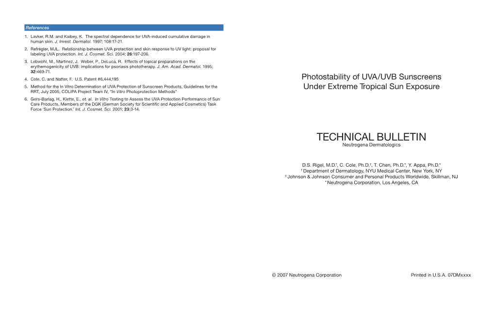 TECHNICAL BULLETIN Neutrogena Dermatologics