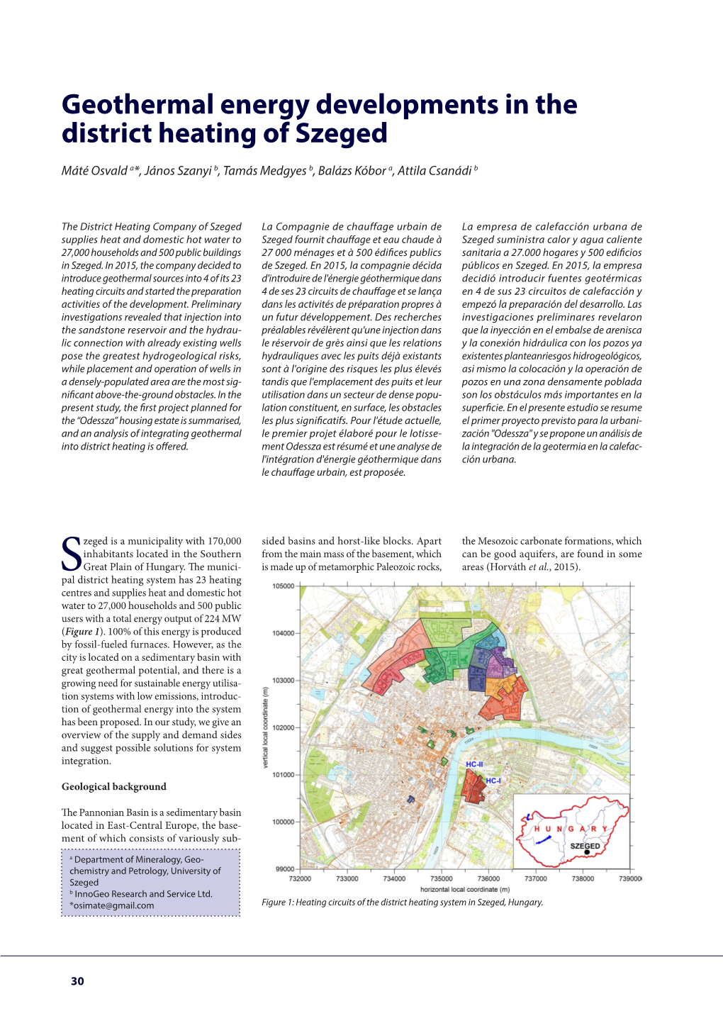 Geothermal Energy Developments in the District Heating of Szeged