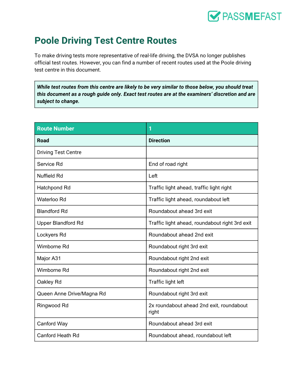 Poole Driving Test Centre Routes