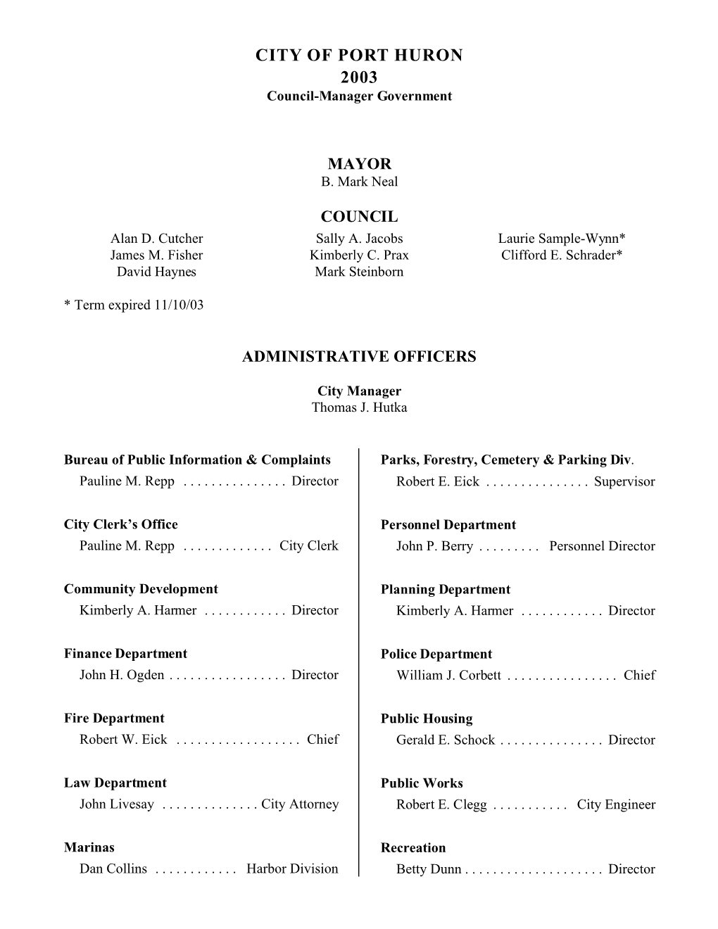 Council Minutes 2003