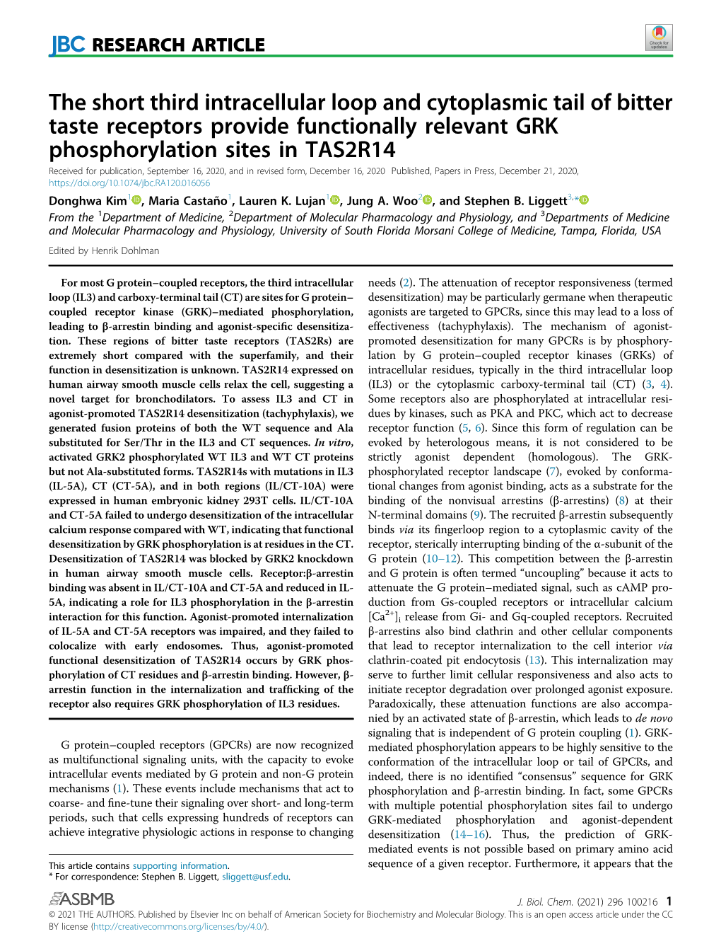 The Short Third Intracellular Loop and Cytoplasmic Tail of Bitter Taste