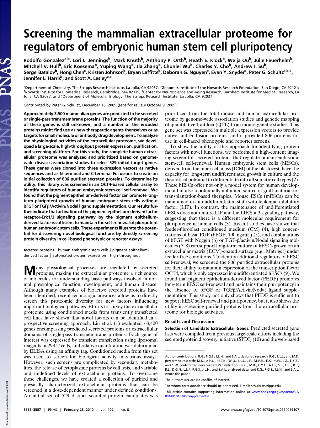 Screening the Mammalian Extracellular Proteome for Regulators of Embryonic Human Stem Cell Pluripotency