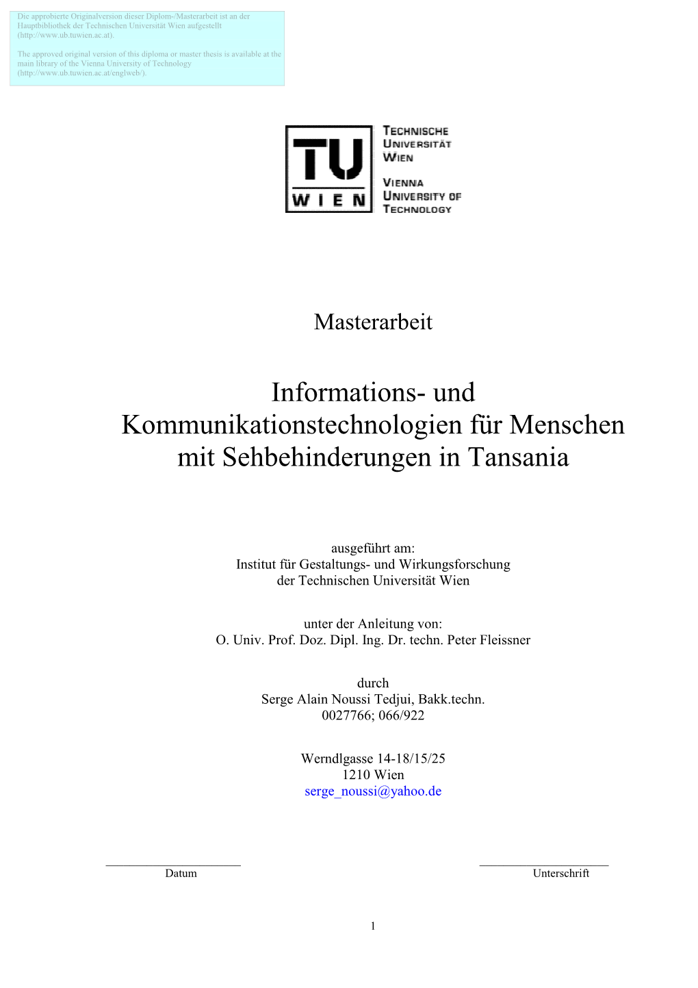 Informations- Und Kommunikationstechnologien Für Menschen Mit Sehbehinderungen in Tansania