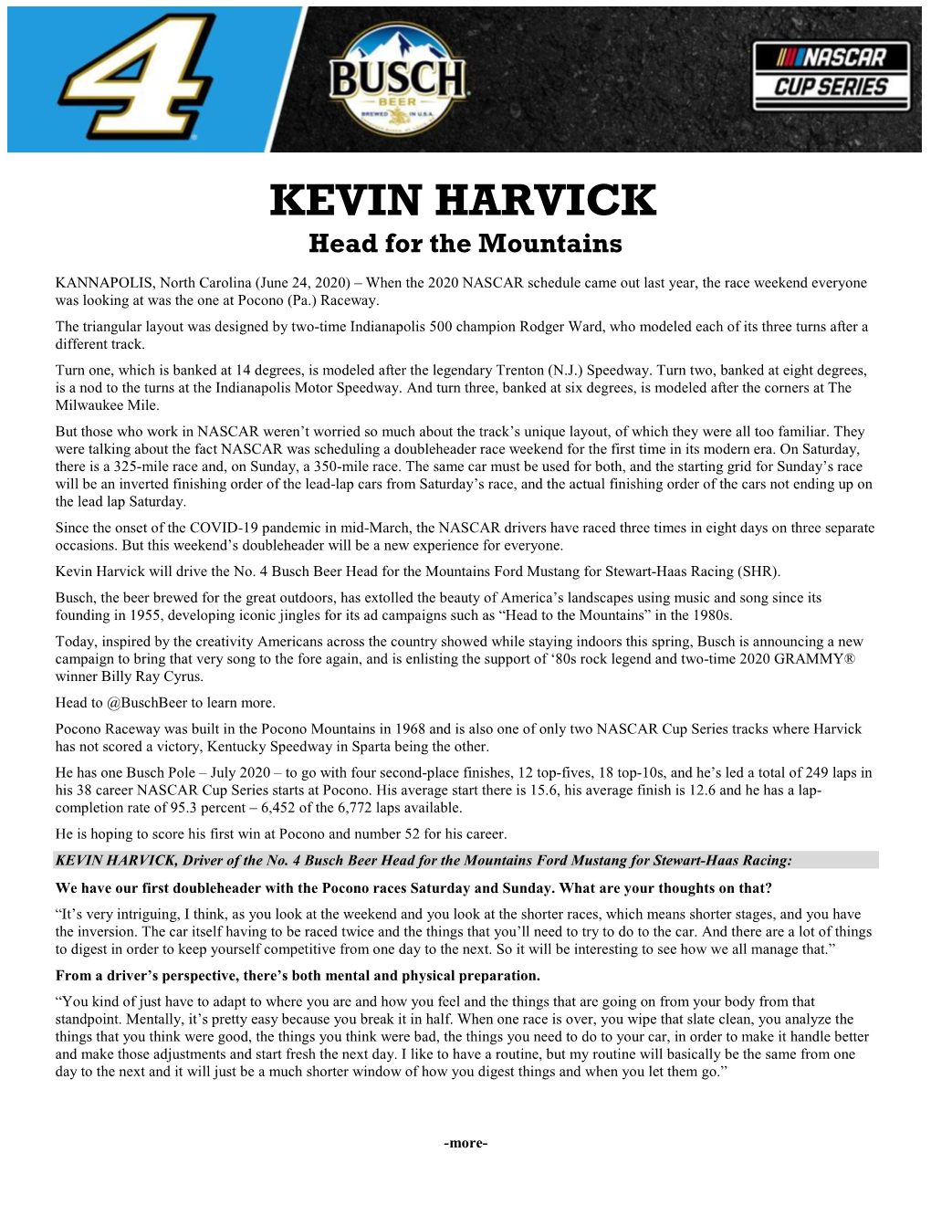 KEVIN HARVICK Head for the Mountains