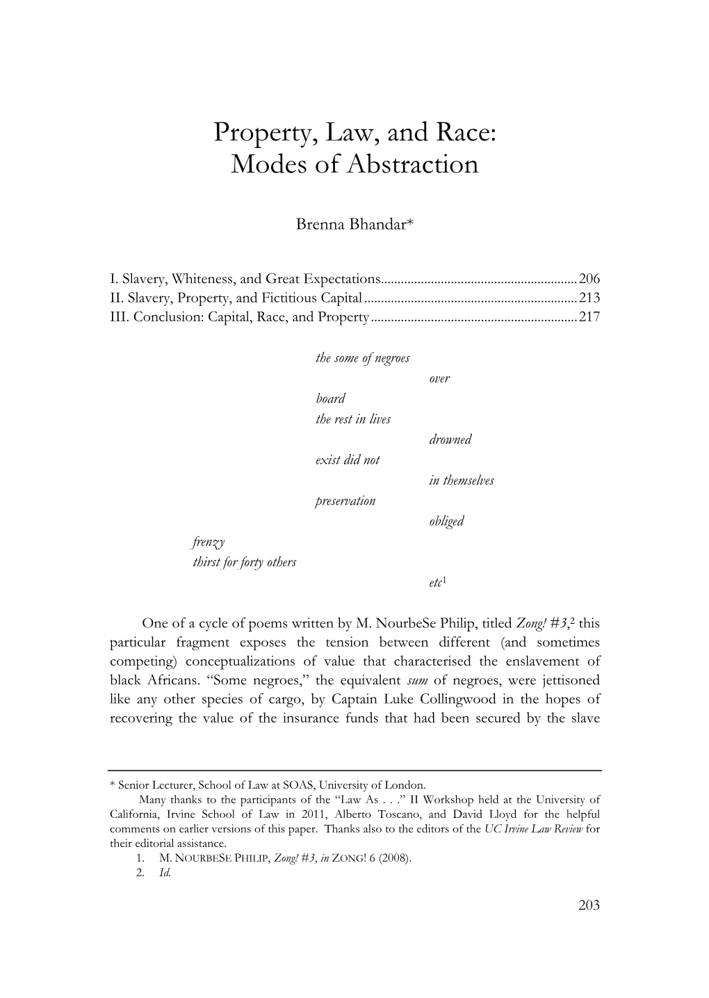 Property, Law, and Race: Modes of Abstraction