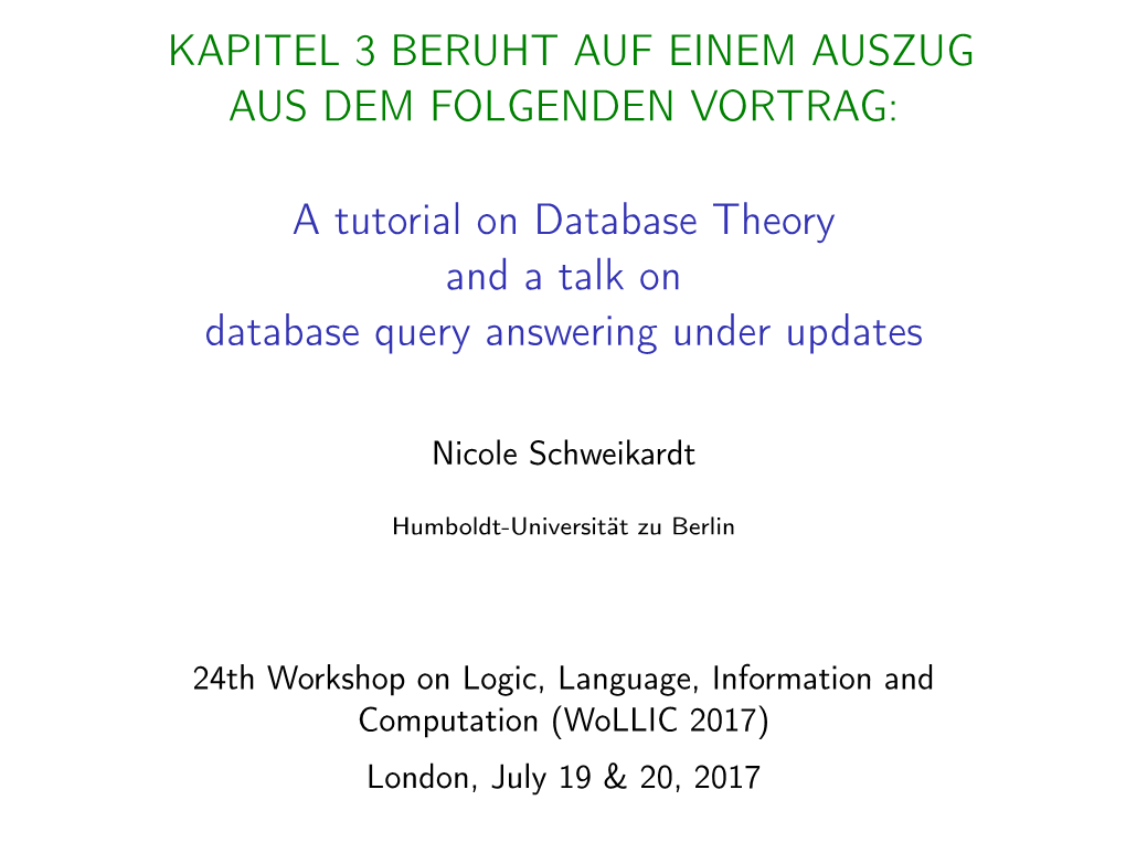 A Tutorial on Database Theory and a Talk on Database Query Answering Under Updates