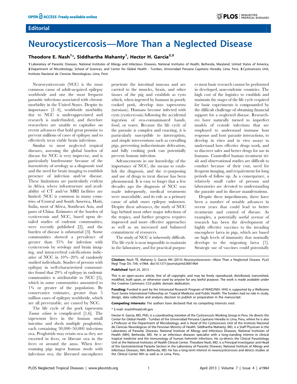 Neurocysticercosis—More Than a Neglected Disease