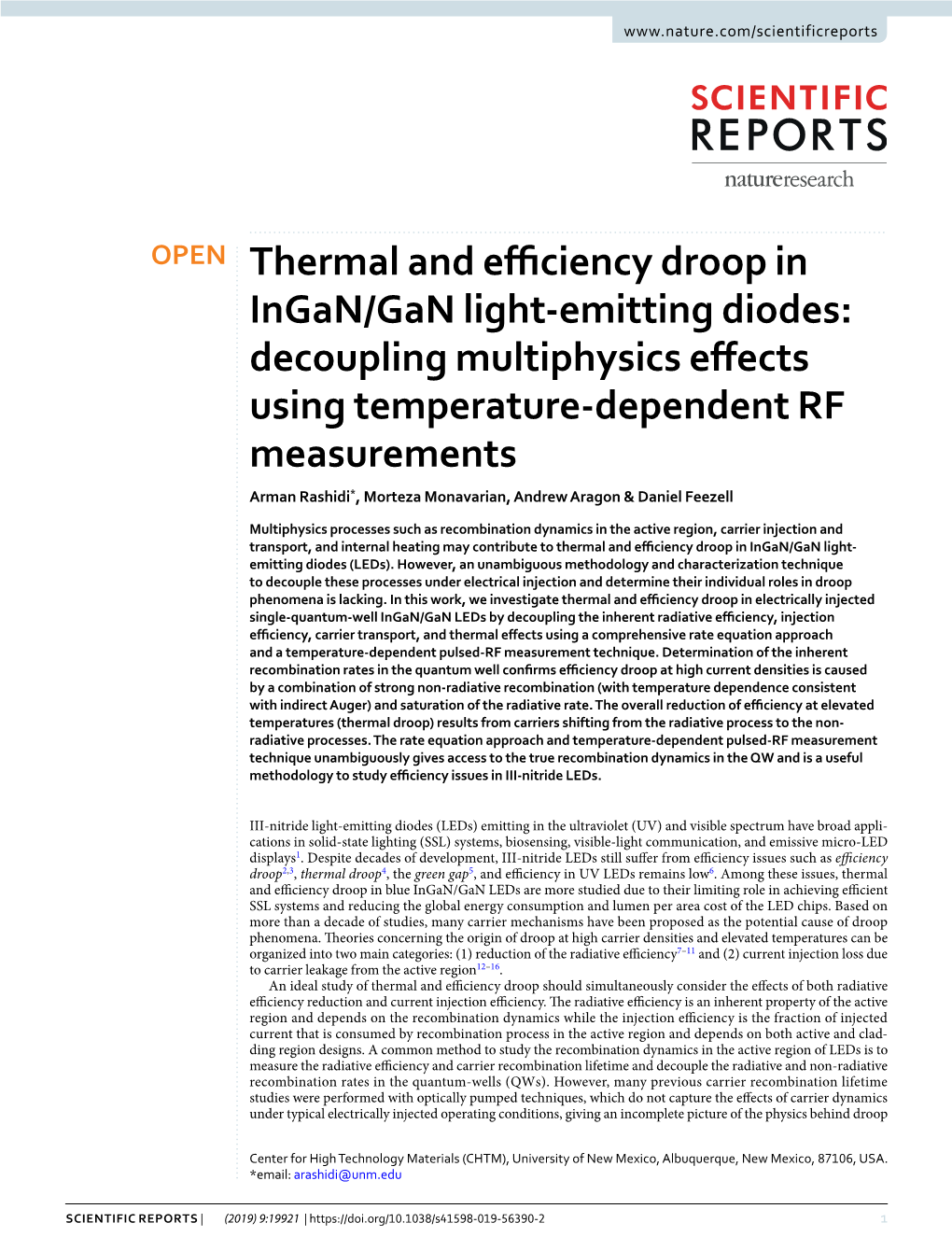 Thermal and Efficiency Droop in Ingan/Gan Light-Emitting Diodes