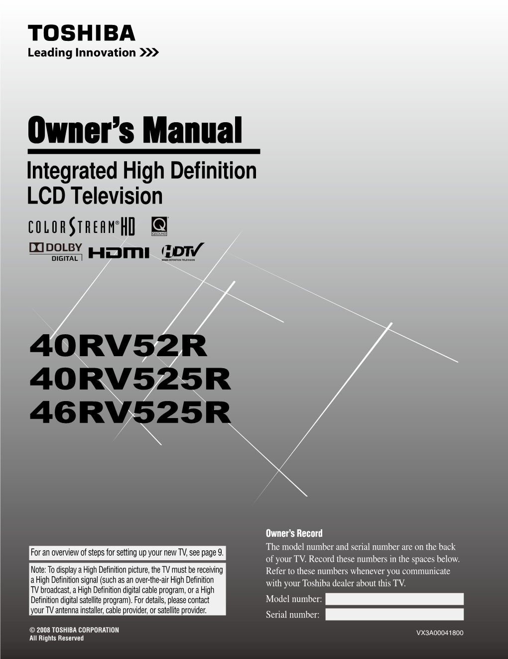 Toshiba 40RV525R Manual