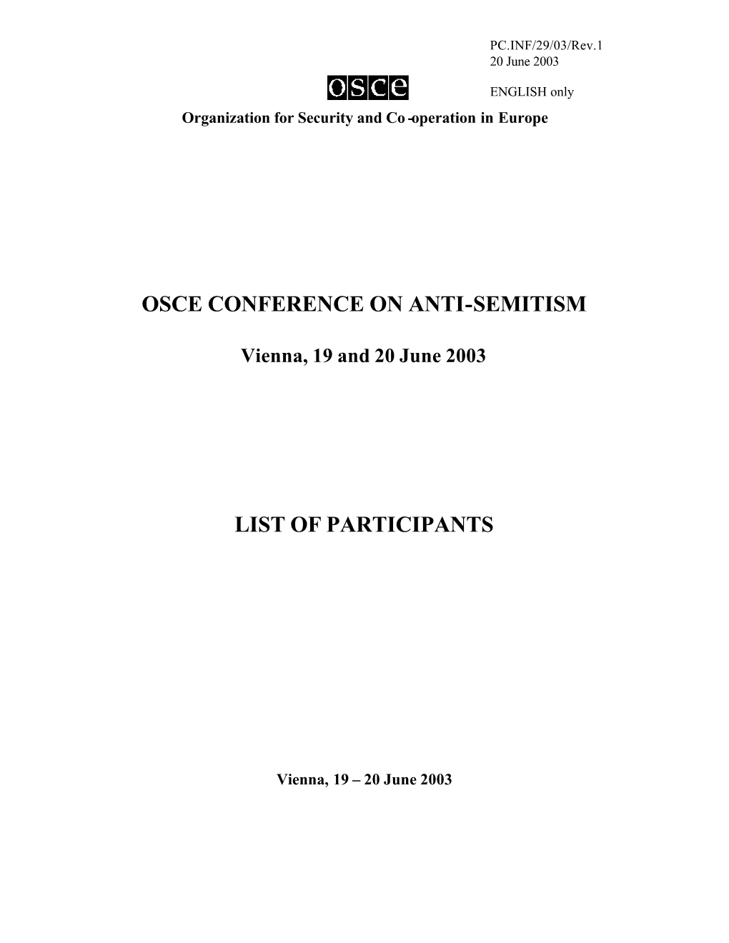 Osce Conference on Anti-Semitism List Of