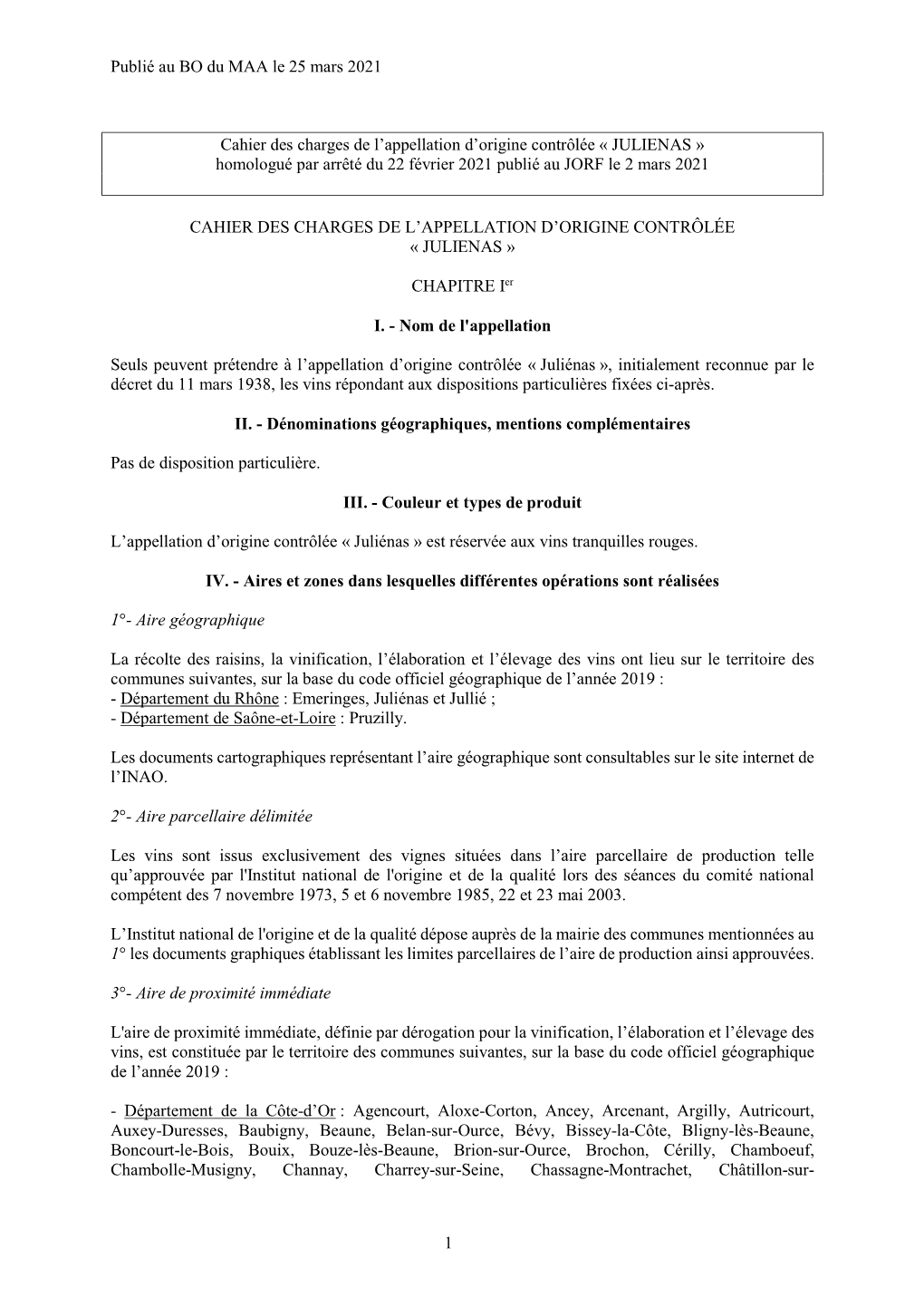 Publié Au BO Du MAA Le 25 Mars 2021 1 Cahier Des Charges De L