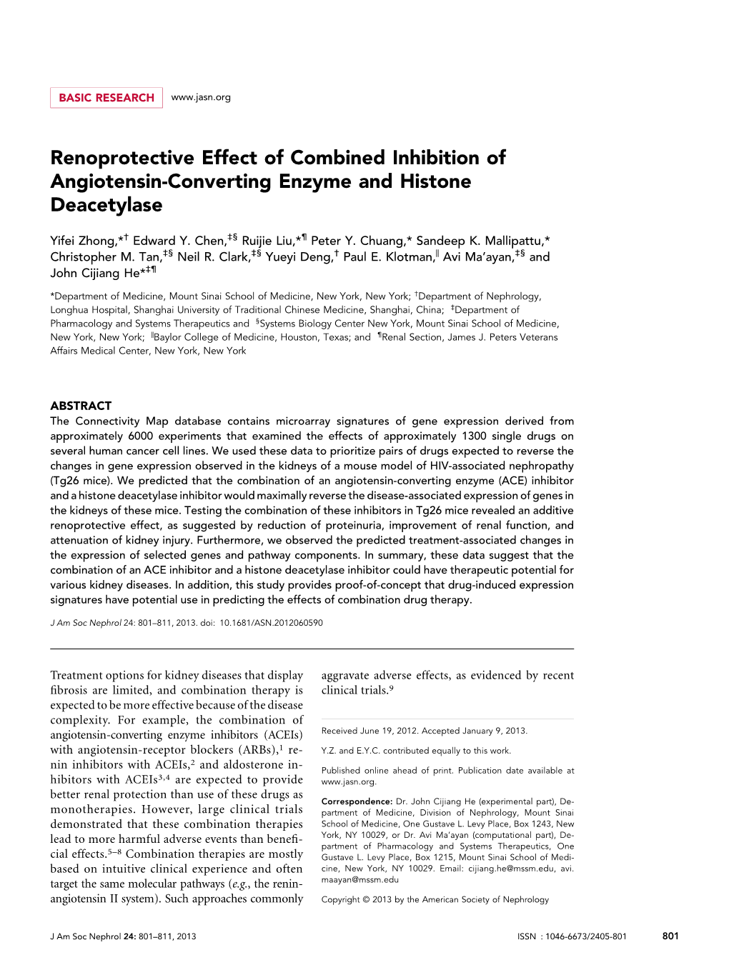 Renoprotective Effect of Combined Inhibition of Angiotensin-Converting Enzyme and Histone Deacetylase