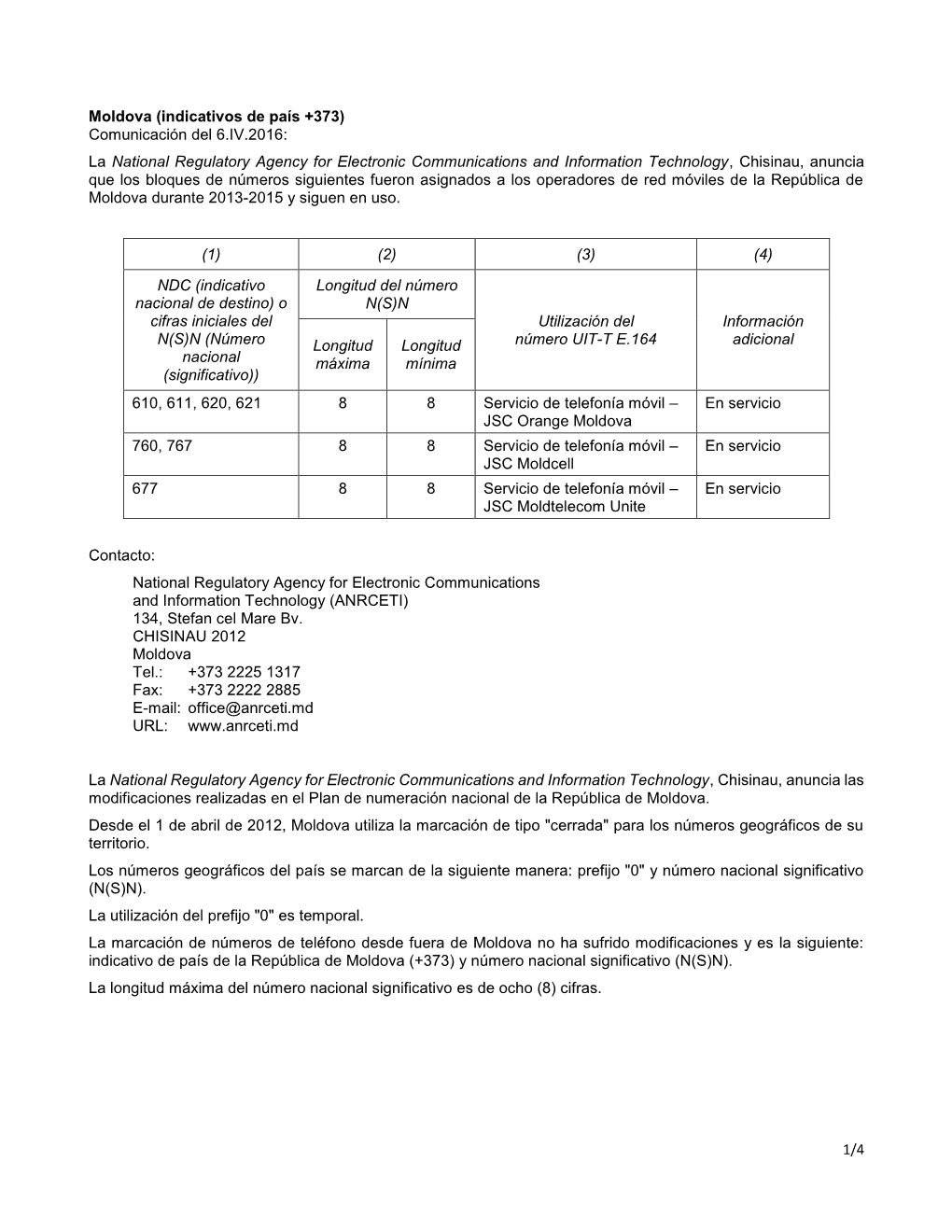 1/4 Moldova (Indicativos De País +373)