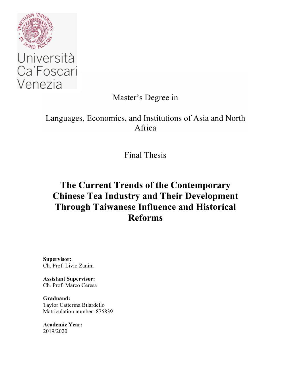 The Current Trends of the Contemporary Chinese Tea Industry and Their Development Through Taiwanese Influence and Historical Reforms