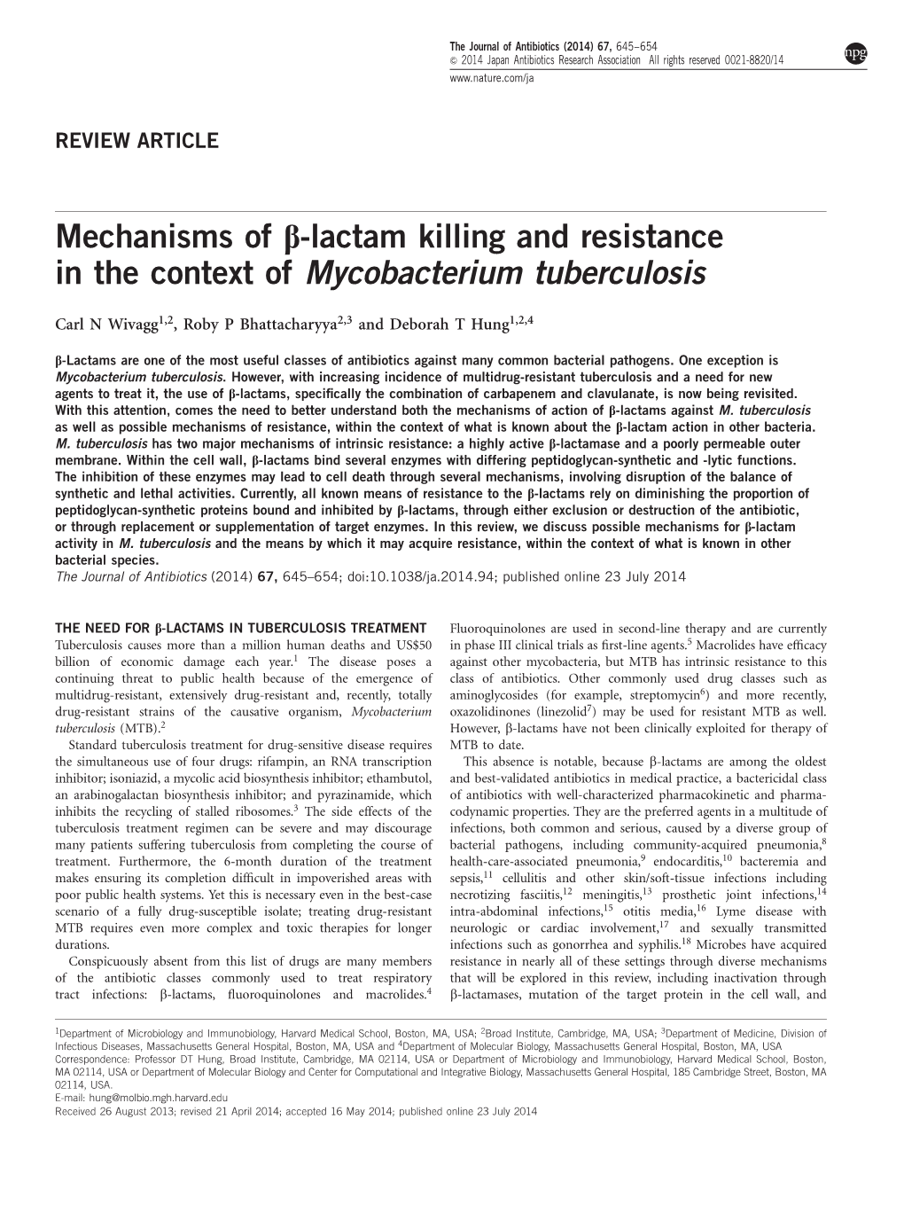 Lactam Killing and Resistance in the Context of Mycobacterium Tuberculosis