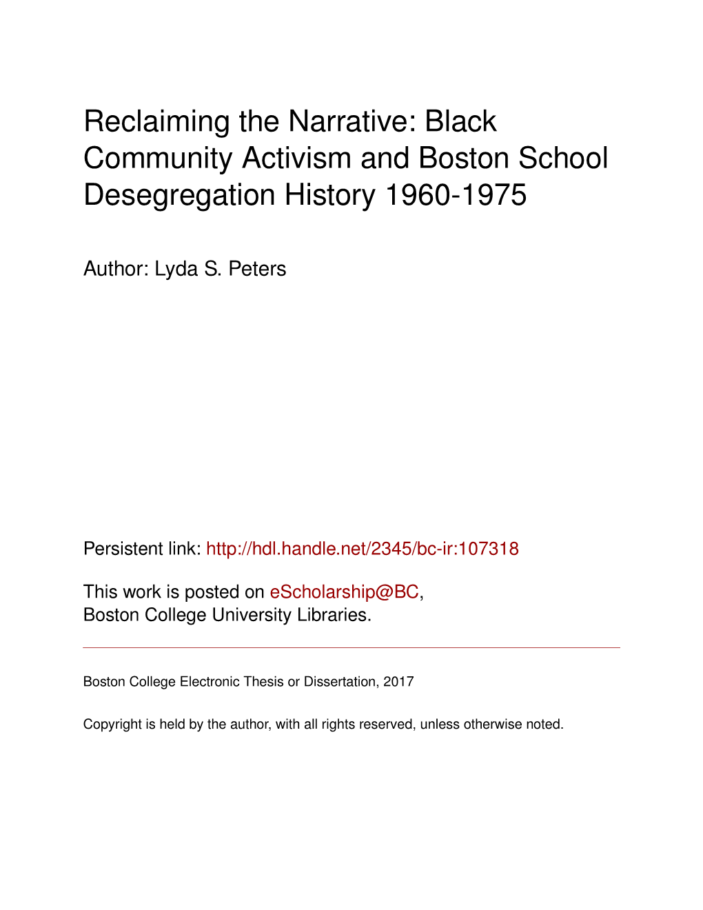 Black Community Activism and Boston School Desegregation History 1960-1975