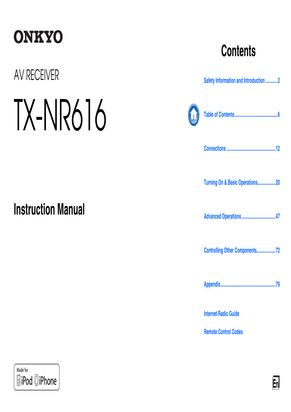 TX-NR616 Table of Contents