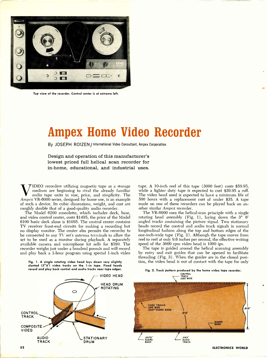 Ampex Home Video Recorder by JOSEPH Roizeninternational Video Consultant, Ampex Corporation