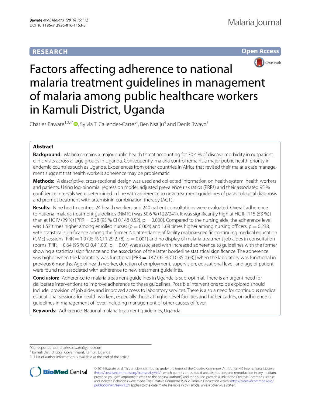 Factors Affecting Adherence to National Malaria Treatment