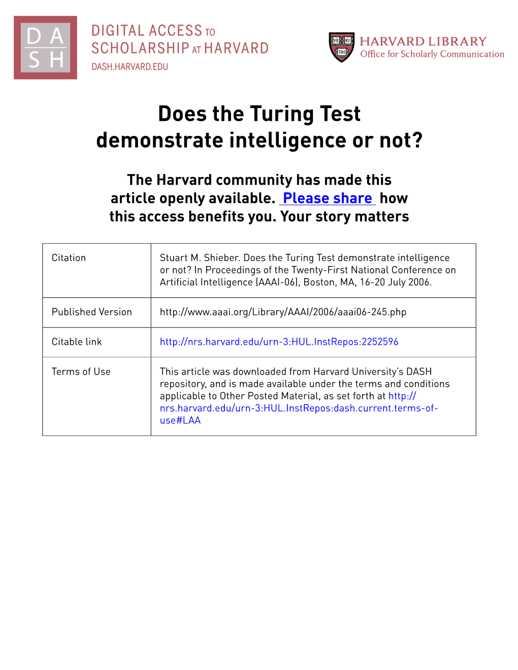 Does the Turing Test Demonstrate Intelligence Or Not?