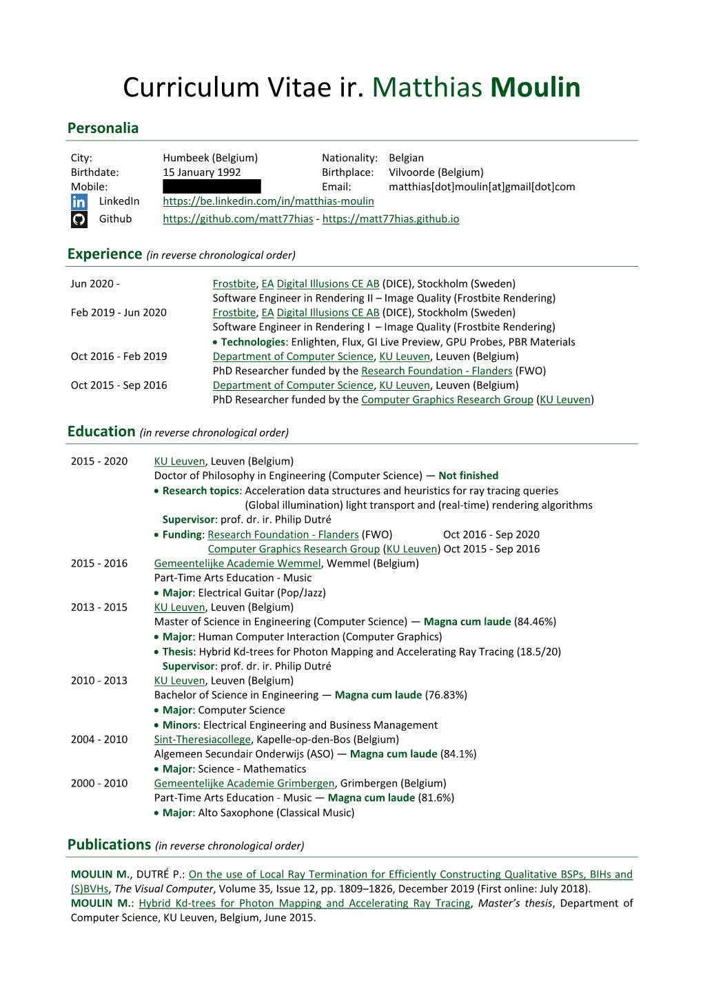 Curriculum Vitae Ir. Matthias Moulin Personalia