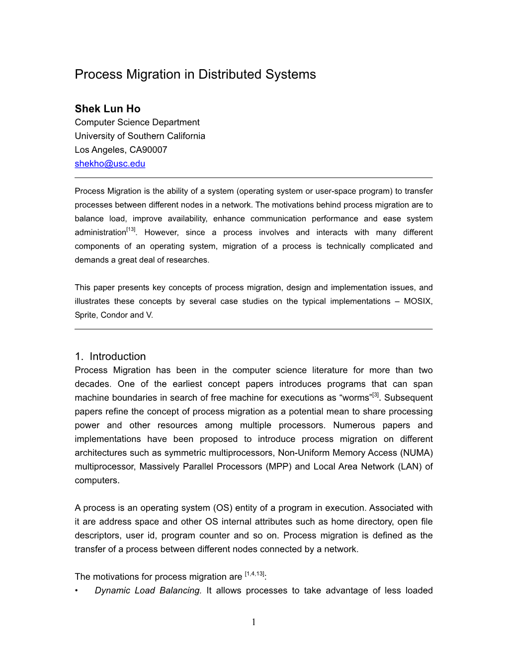 Process Migration in Distributed Systems