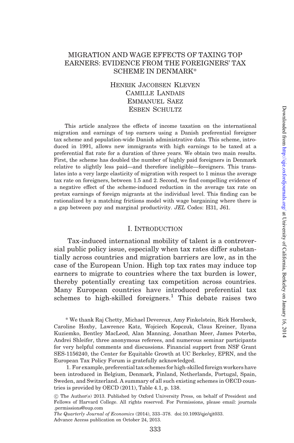 Migration and Wage Effects of Taxing Top Earners: Evidence from The