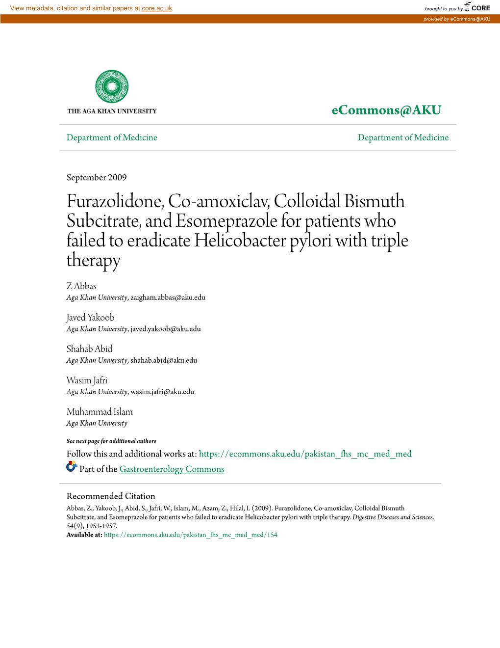 Furazolidone, Co-Amoxiclav, Colloidal Bismuth Subcitrate, and Esomeprazole for Patients Who Failed to Eradicate Helicobacter