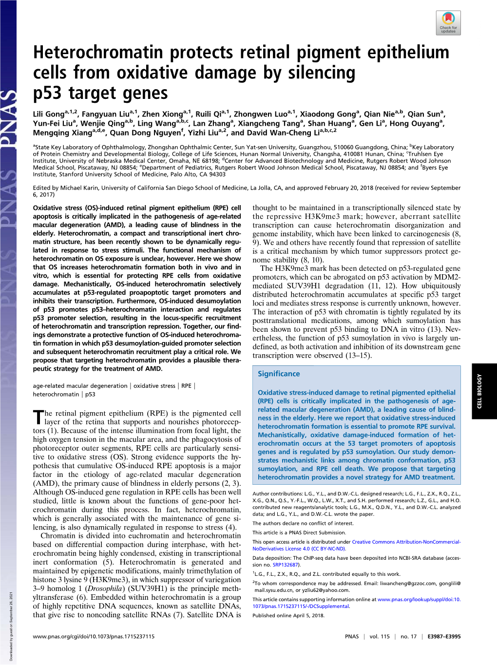 Heterochromatin Protects Retinal Pigment Epithelium Cells