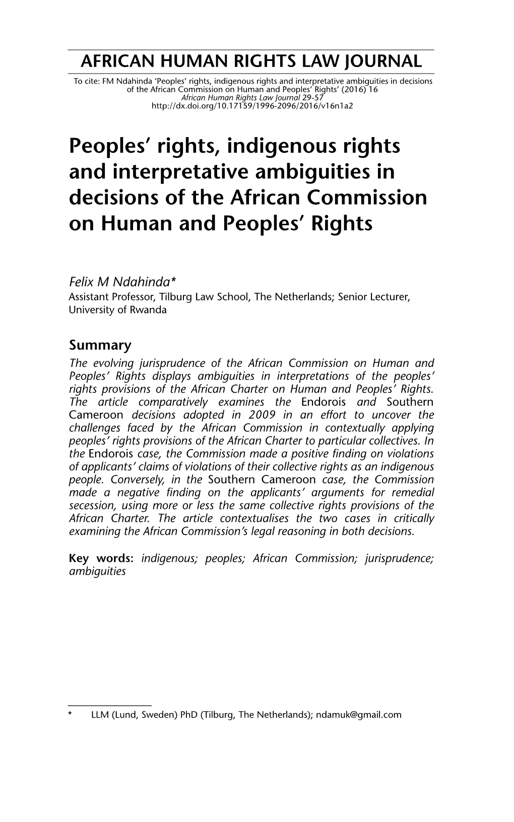 Peoples' Rights, Indigenous Rights and Interpretative Ambiguities